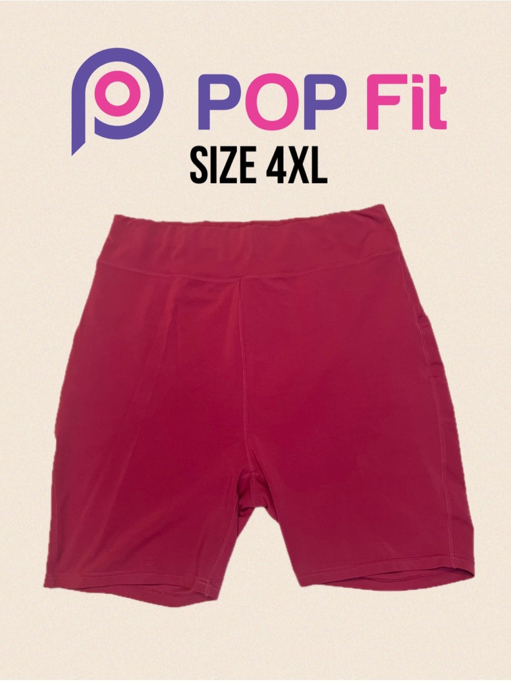 POP Fit High-Waist Bike Shorts in Berry with Pockets Size 4XL